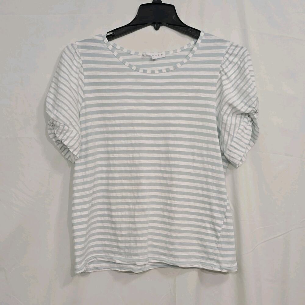 Jane + Delancey Womens XL Light Blue White Striped Ruched Puff Sleeve Blouse
